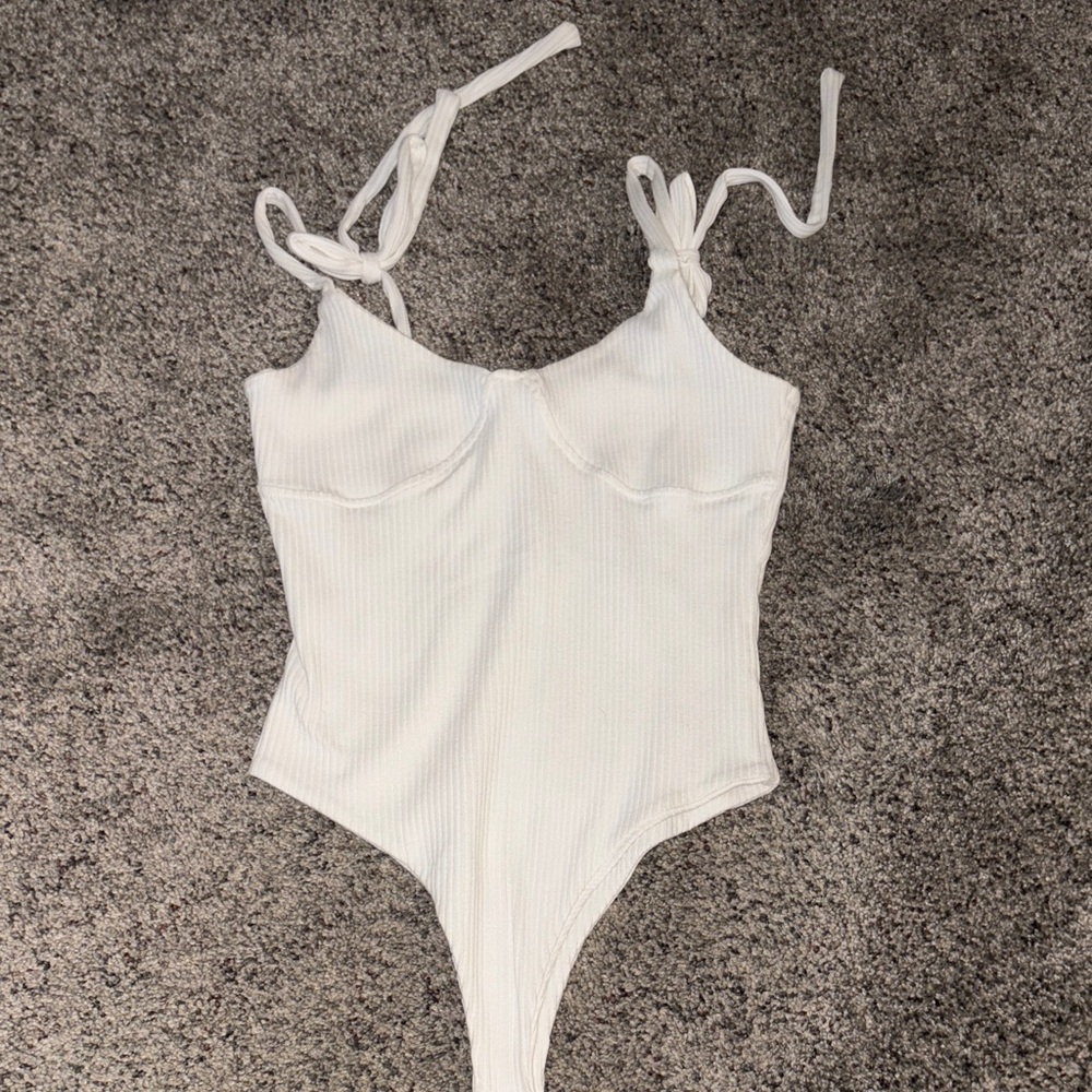 Forever 21 White Ribbed Bodysuit